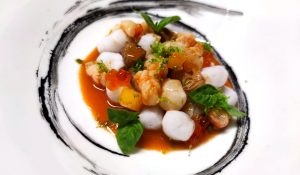 Gnocco di calamaro, molluschi, salsa di scampi e limone candito - ricetta chef Giuseppe Guardì - La Tonnara dell’Orsa - Punta Raisi - Cinisi